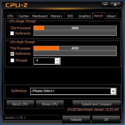 CPU sin OC puntuacion cpu z