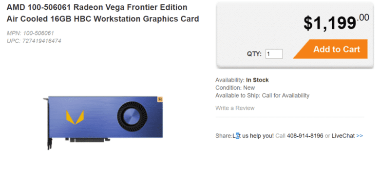 Radeon Vega Frontier Edition Air Cooled 16GB HBC Workstation Grap