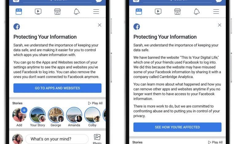 facebook cambridge analytica notificacion contenido politico