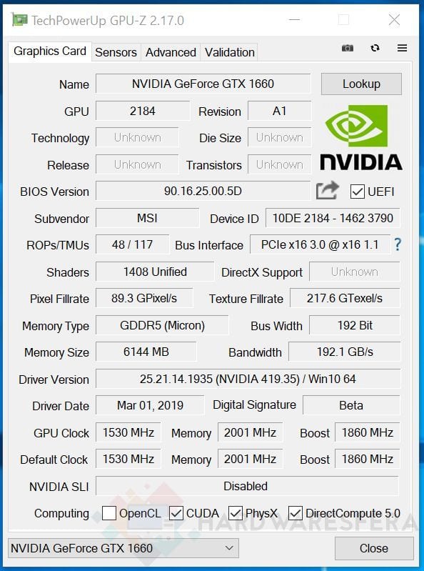 Tarjeta grafica MSI GTX 1660 Gaming X