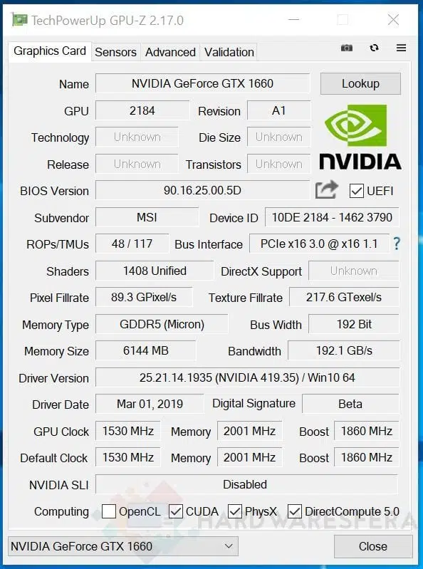Tarjeta grafica MSI GTX 1660 Gaming X