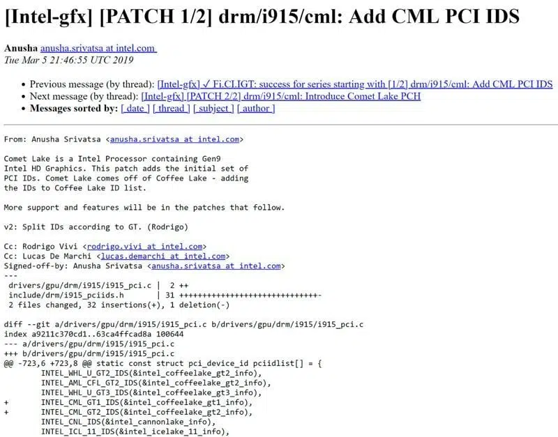 intel comet lake linux drivers