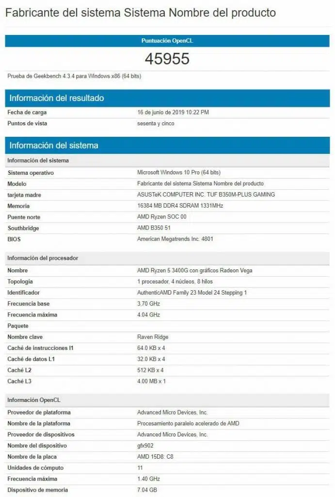 amd ryzen 5 3400g geekbench