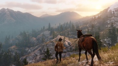 hombre y caballo en la montaña