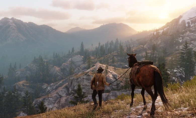 hombre y caballo en la montaña