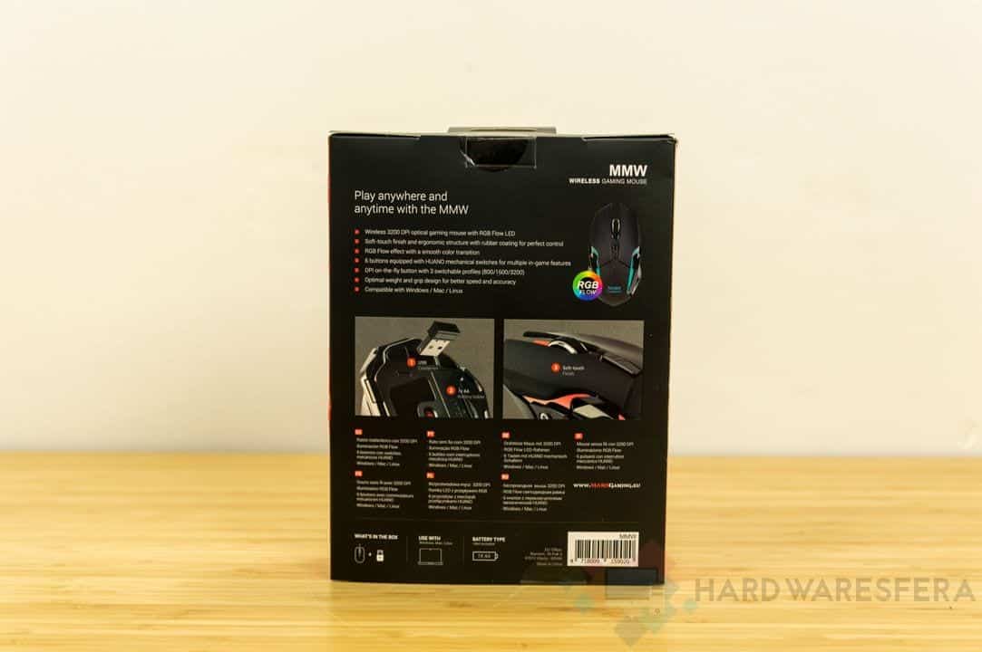 Raton Inhalambrico MarsGaming MMw RGB caja trasera