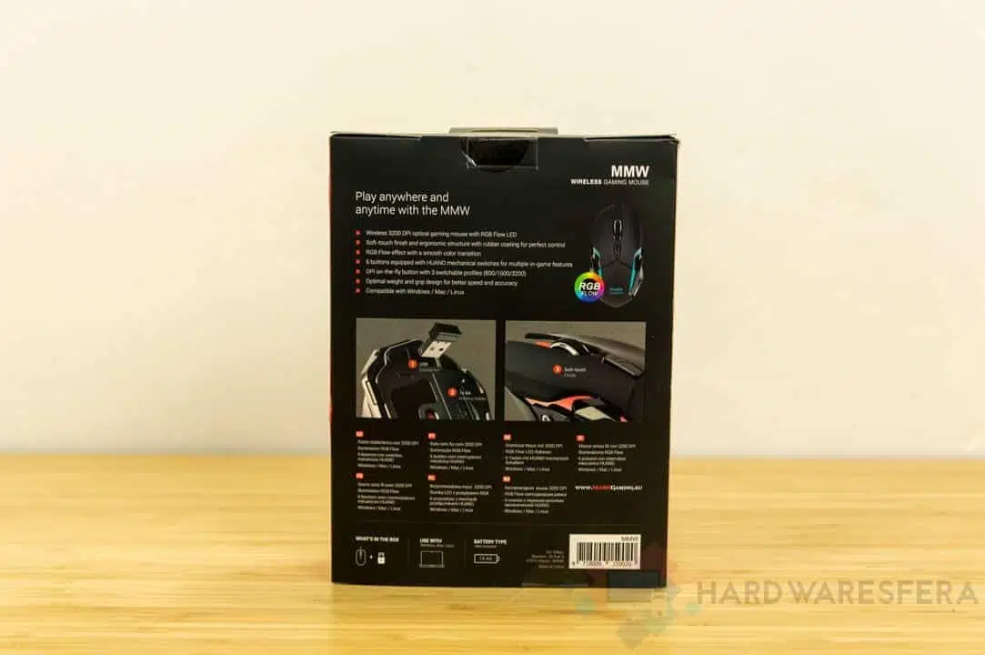Raton Inhalambrico MarsGaming MMw RGB caja trasera