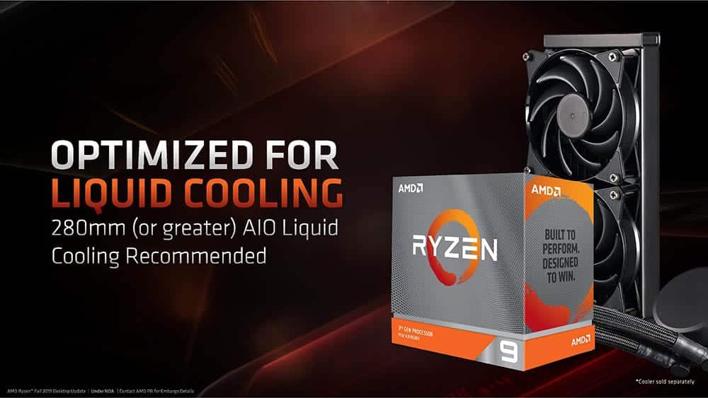 Para el procesador Ryzen 9 3950X, la propia AMD está recomendando que se monte una refrigeración líquida All-in-One de al menos 280mm.