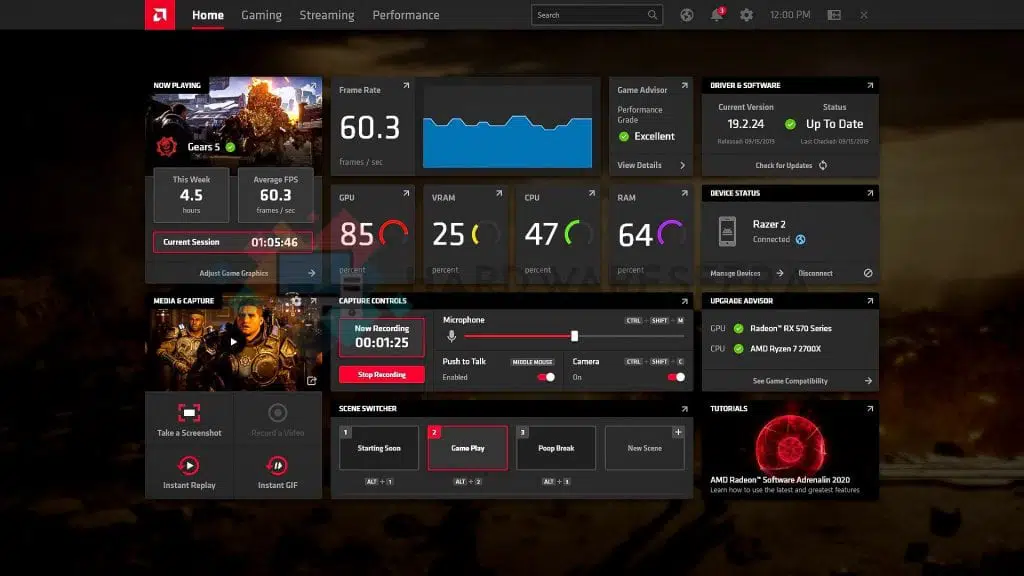 AMD Radeon Adrenalin 2020 Home (Capture Context)