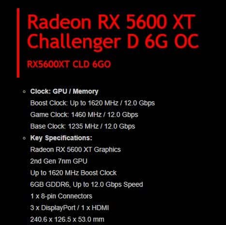 AMD RX 5600 XT especificaciones según ASRock