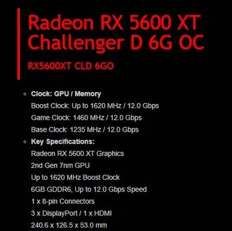 AMD RX 5600 XT especificaciones según ASRock