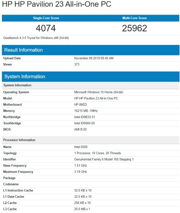 Primer bechmark del procesador Intel