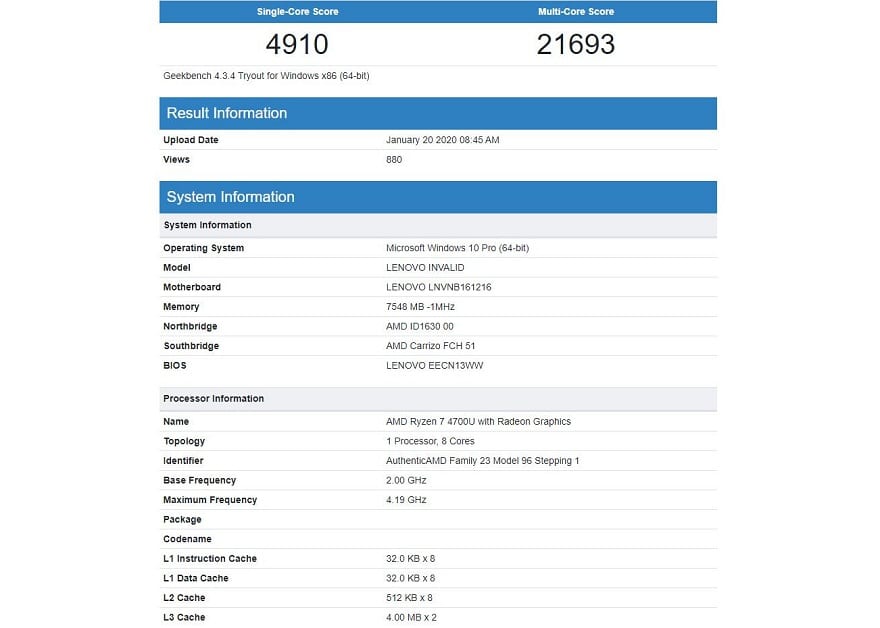 Benchmark del AMD Ryzen 7 4700U