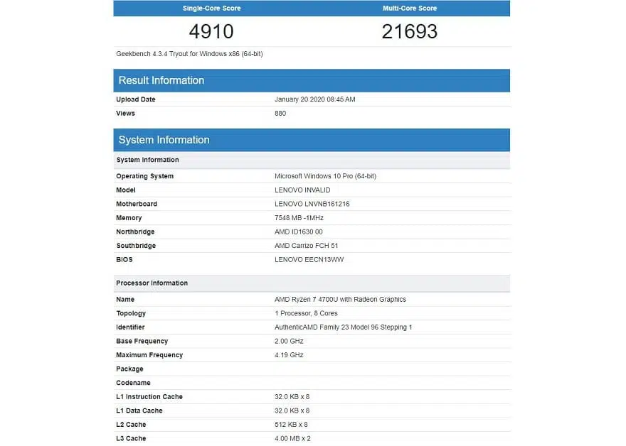 Benchmark del AMD Ryzen 7 4700U