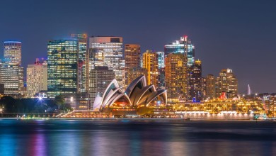 Australia sydney opera noche luces edificios