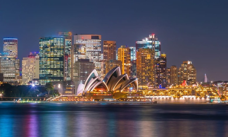 Australia sydney opera noche luces edificios