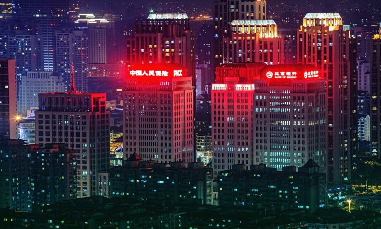 china blockchain edificios noche luces criptomoneda nacional corona virus