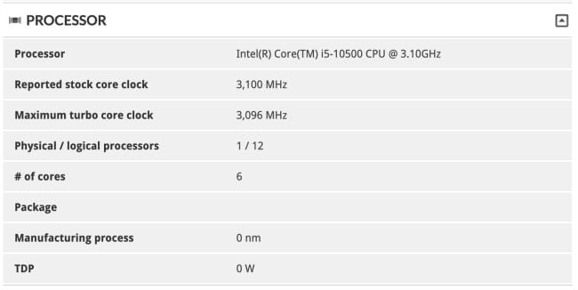 Intel Core i5-10500 en el 3DMark