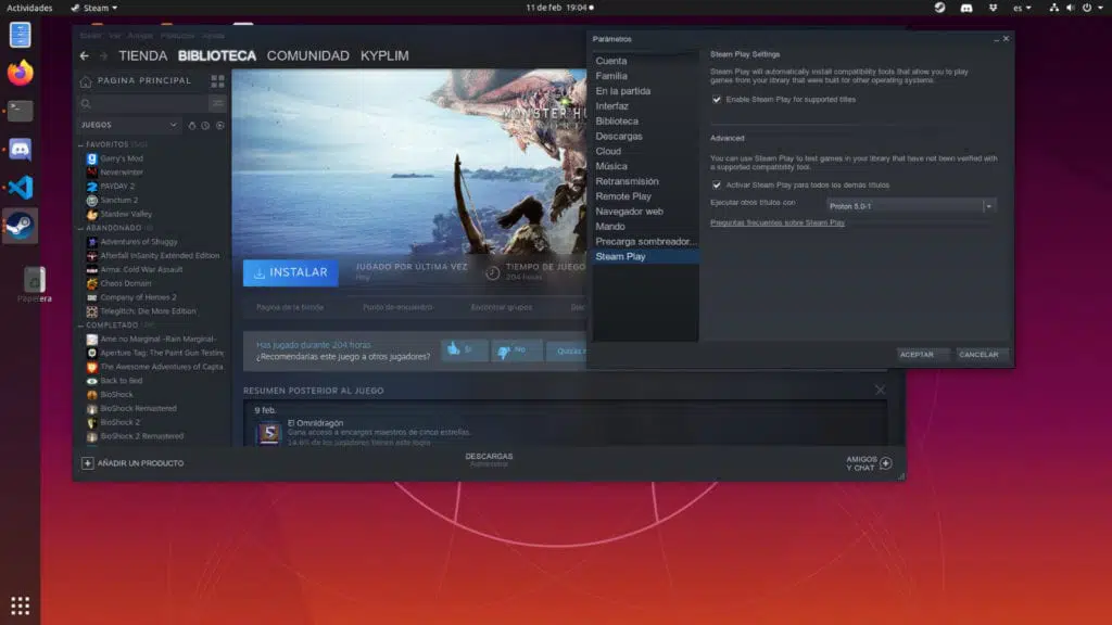 Habilitar Proton en el cliente de Steam para Linux