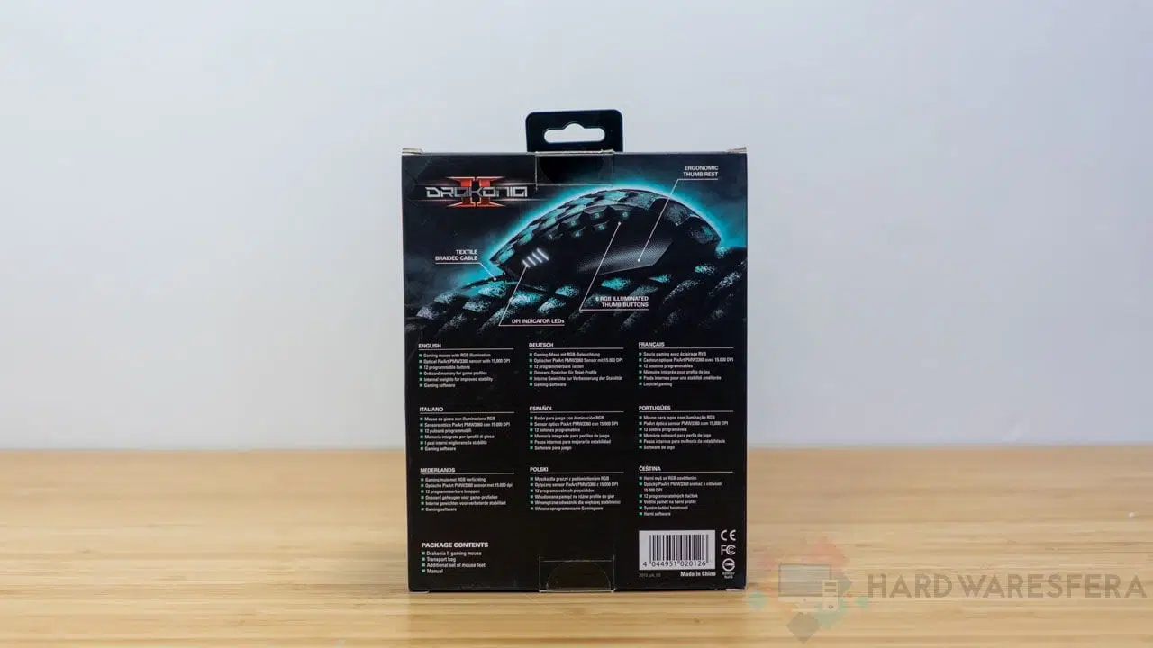 raton gaming Sharkoon Drakonia II caja trasera