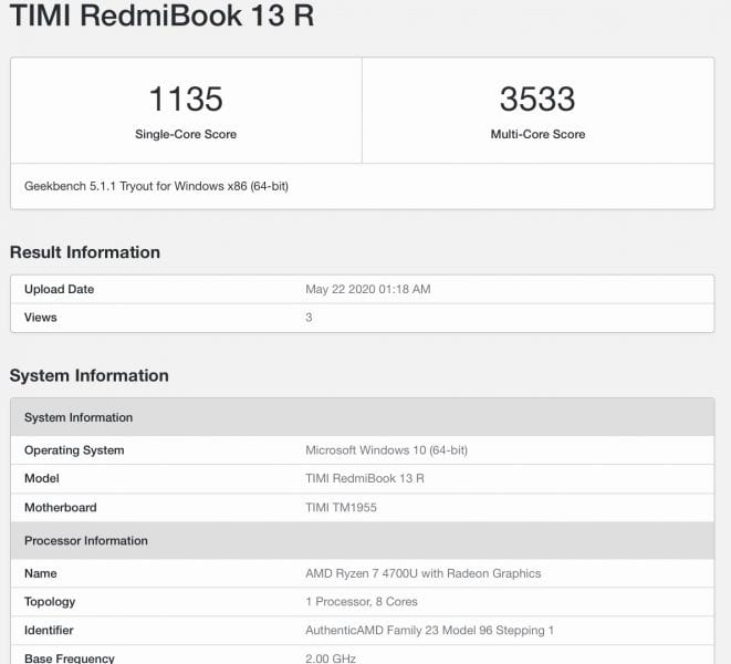 Xiaomi RedmiBook 13 basado en amd ryzen 4000u