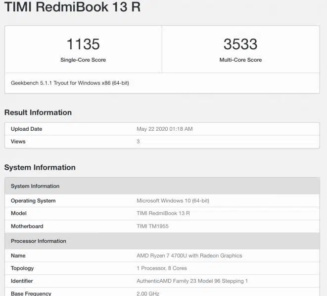 Xiaomi RedmiBook 13 basado en amd ryzen 4000u