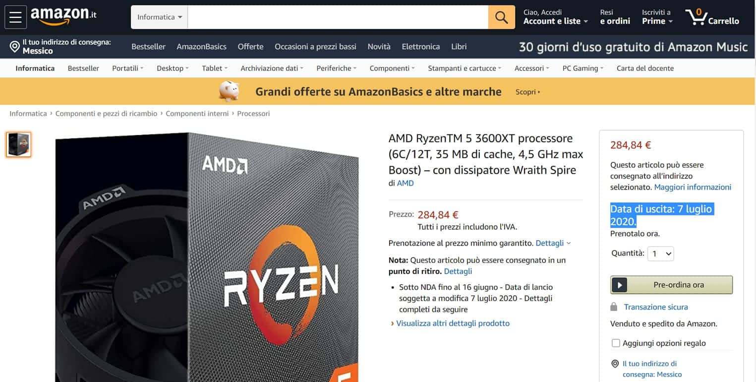 AMD-Ryzen-5-3600XT-precio-amazon-italia-fecha-lanzamiento