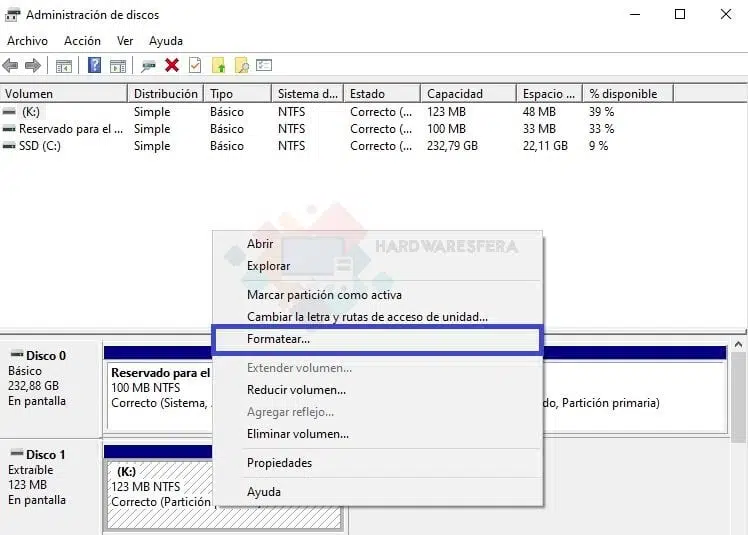 Administrador de Discos de Windows