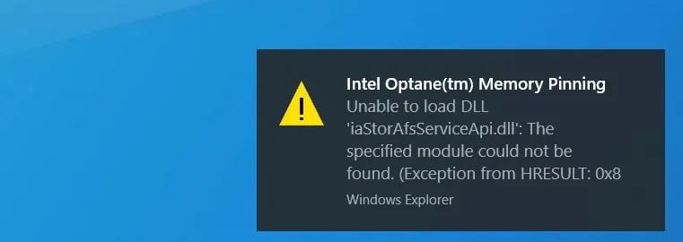 windows 10 error Intel Optane Memory Pinning