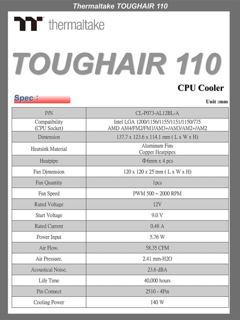 disipador Thermaltake Toughair 110