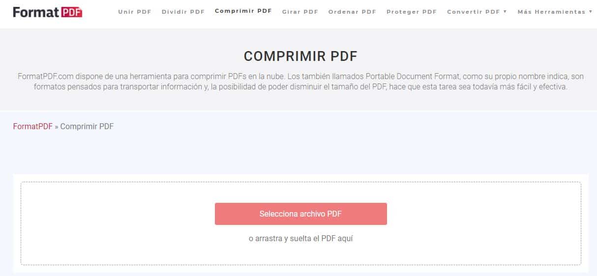 formatpdf comprimir pdf seleccion