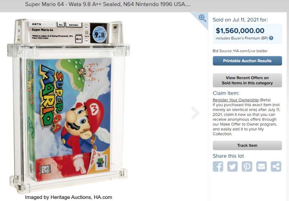 super mario 64 heritage auctions wata precintado nintendo subastas coleccionismo
