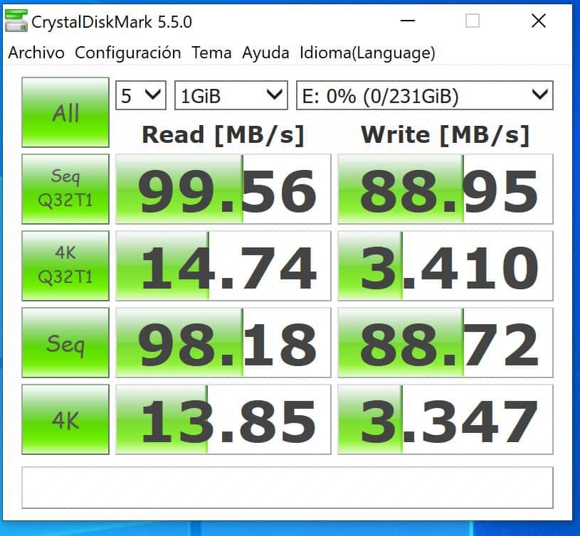 Tarjeta de memoria micro SDXC EXCERIA PLUS 256GB crystal disk mark benchmar