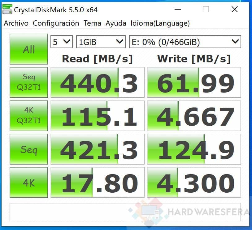 benchmark SSD externo Seagate One Touch de 500 GB
