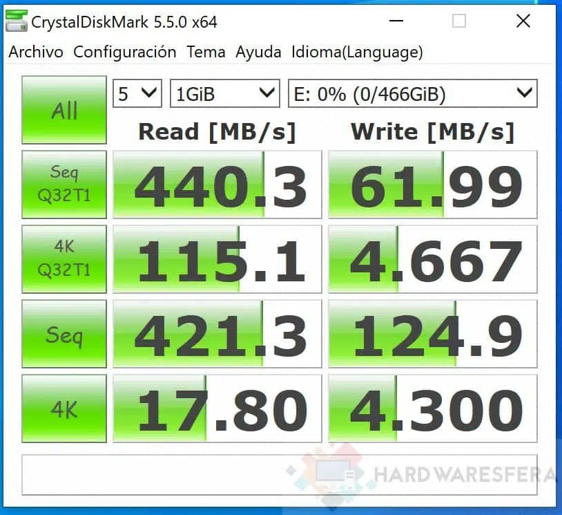 benchmark SSD externo Seagate One Touch de 500 GB