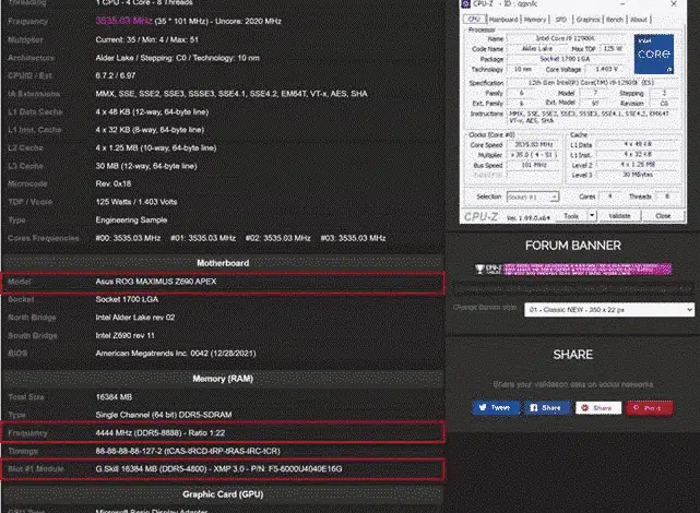 cpu-z g.skill ddr5 cl888 overclocking memoria asus