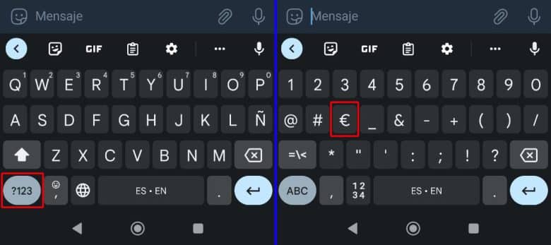 simbolo euro teclado android