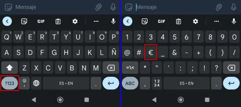 simbolo euro teclado android
