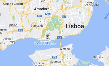 Imagen de Google Maps mostrando monumentos de Lisboa