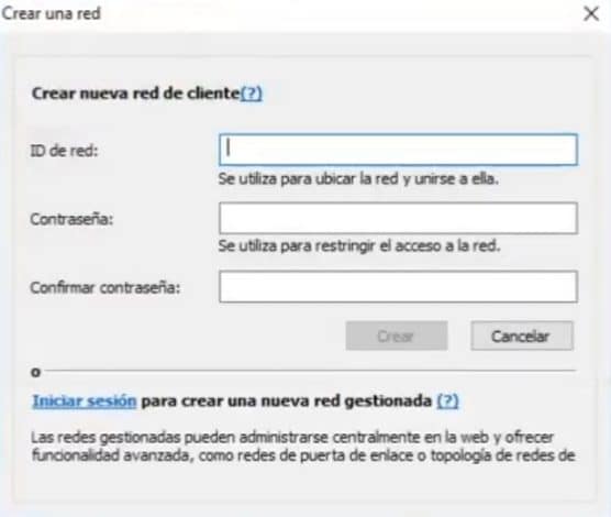 Crear una nueva red de cliente en Hamachi