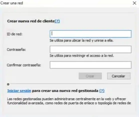 Crear una nueva red de cliente en Hamachi