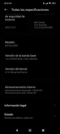 kernel de android menu ajustes