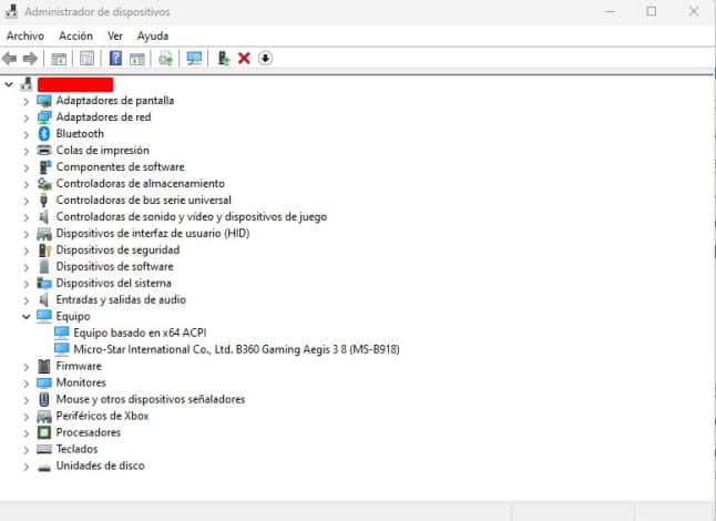 administrador de dispositivos placa base
