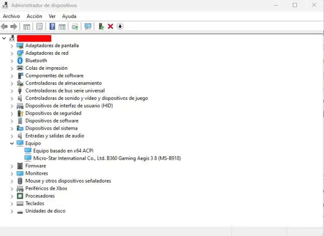 administrador de dispositivos placa base