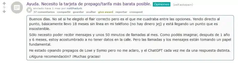 Captura de pantalla de Reddit en la que alguien pregunta tras haber usado ChatGPT 