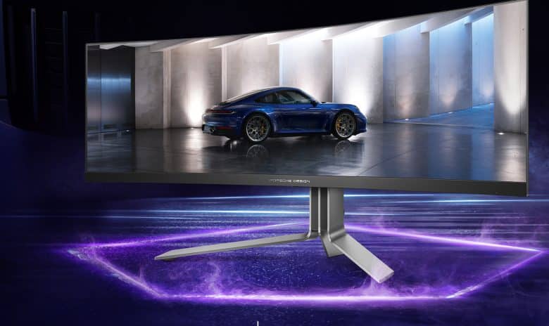 Imagen comercial del monitor Porsche Design y AGON by AOC PD49